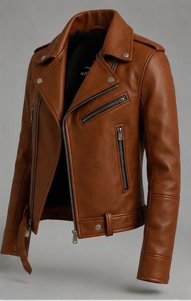 Alif Luxe Cognac Women’s Leather Biker Jacket - Image 3