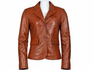 Cognac Élan Women’s Leather Blazer Jacket
